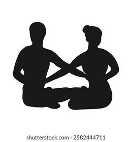 Yoga for two. Collection of yoga poses. The Twist Pose