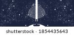 Yoga in universe. Meditation banner. Human in a lotus pose. Symbol of secret knowledge, harmony of soul and body, wisdom, religion. Black and white surreal graphic.