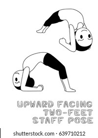 Yoga Upward Facing Two Feet Staff Pose Cartoon Vector Illustration Monochrome