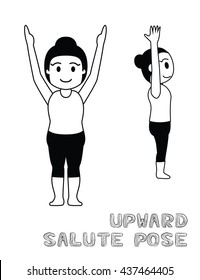 Yoga Upward Salute Pose Cartoon Vector Illustration Monochrome