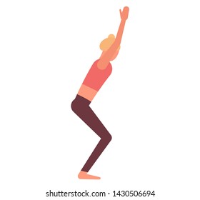 Yoga utkatasana chair pose. Flat style illustration.