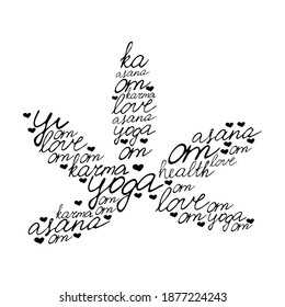 Yoga. Vector. Asana. Karma. Health.  Love. Text. Vector lettering