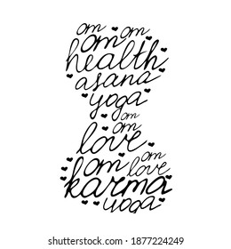 Yoga. Vector. Asana. Karma. Health.  Love. Text. Vector lettering