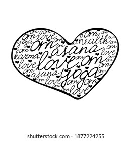 Yoga. Vector. Asana. Karma. Health.  Love. Text. Vector lettering