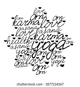 Yoga. Vector. Asana. Karma. Health.  Love. Text. Vector lettering