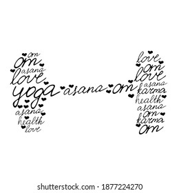 Yoga. Vector. Asana. Karma. Health.  Love. Text. Vector lettering