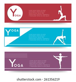 Yoga vector banner. Professional banner templates or banner design for yoga studio, for yoga website, yoga magazine, publishing, print or presentation. Banner design with flat figures with your text.