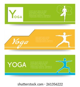 Yoga vector banner. Professional banner templates or banner design for yoga studio, for yoga website, yoga magazine, publishing, print or presentation. Banner design with flat figures with your text.