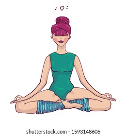 Yoga. Vector character. Young woman is meditating in lotus position.