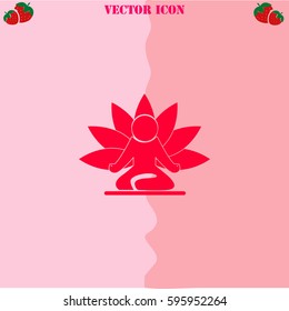 Yoga vector  icon. Strawberry Background.