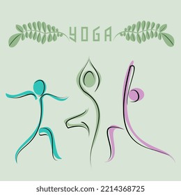 Yoga vector illustration of different yoga poses. Trendy line art 