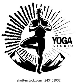 Yoga. Vector illustration in the engraving style