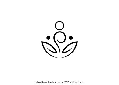 Yoga vector illustration logo design with natural leaf variation