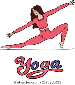 Yoga vector illustration, yoga pose in color. Relaxed women. Vector illustration in flat cartoon style.