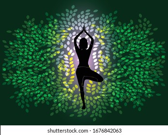 Yoga vector illustration, sunrise background, Yoga infographics