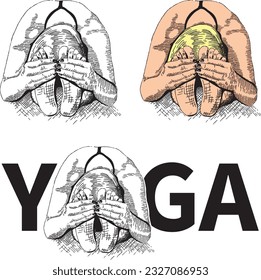 Yoga vector illustration. Yogi woman. Stretch. Young woman doing yoga exercise pose. Set of vector yoga illustrations design isolated on white background for t-shirt graphics, icons, web, and posters.