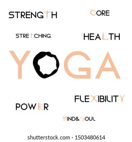 Yoga vector logo and words with yoga  poses about it for yoga studio 