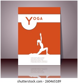 Yoga vector poster. Professional flyer template or booklet design for yoga studio, for publishing, print or presentation. Cover design with yoga pose and your text. Vector yoga illustration.