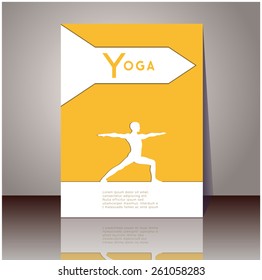 Yoga vector poster. Professional flyer template or booklet design for yoga studio, for publishing, print or presentation. Cover design with yoga pose and your text. Vector yoga illustration.
