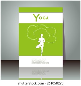 Yoga vector poster. Professional flyer template or booklet design for yoga studio, for publishing, print or presentation. Cover design with yoga pose and your text. Vector yoga illustration.