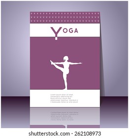 Yoga vector poster. Professional flyer template or booklet design for yoga studio, for publishing, print or presentation. Cover design with yoga pose and your text. Vector yoga illustration.