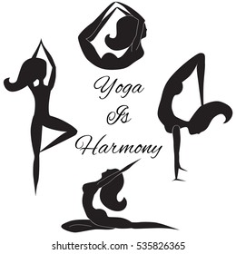 Yoga vector set with slogan "Yoga Is Harmony"