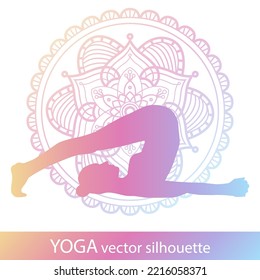 Yoga vector silhouette. Gradient young woman practice yoga and stretching. Flower mandala