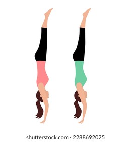 Yoga Vintage Illustration, Women in Pink Green Tshirt isolated on White