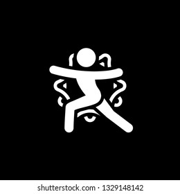 Yoga Warrior II Pose Icon. Flat Design Yoga Poses with Mandala Ornament in Back. Isolated Illustration.