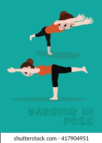 Yoga Warrior III Pose Cartoon Vector Illustration
