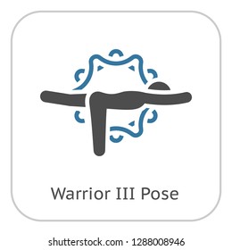 Yoga Warrior III Pose Icon. Flat Design Yoga Poses with Mandala Ornament in Back. Isolated Illustration.