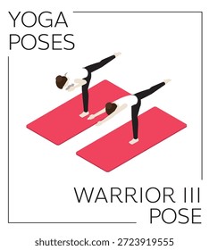 Yoga Warrior III Pose Vector isométrico