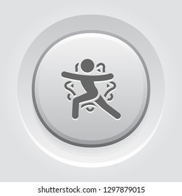 Yoga Warrior Pose Icon. Flat Design Yoga Poses with Mandala Ornament in Back. Isolated Illustration.