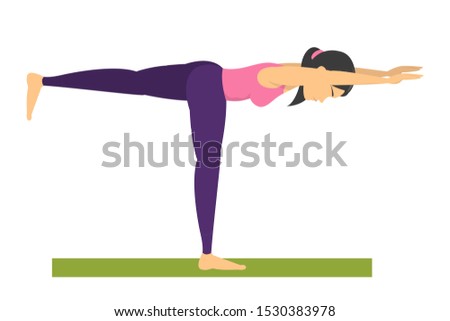 Yoga warrior pose. Sport exercise for body stretching and balance. Posture for strength. Isolated vector illustration in cartoon style