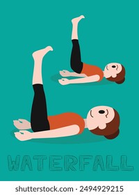 Yoga Waterfall Supta Dandasana Cartoon Vector Illustration