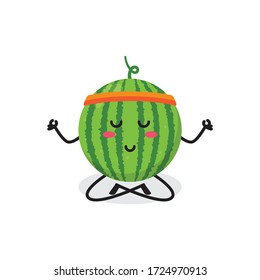 yoga watermelon fruit cute character mascot vector design