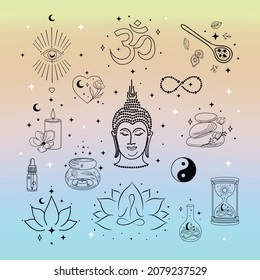 Yoga and Wellness Esoteric Abstract Logo Designs. Vector Illustrations, Elements, Icons. Buddha, Lotus, Spa