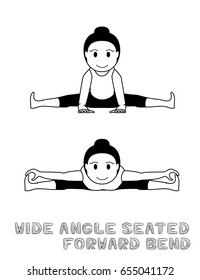 Yoga Wide Angle Seated Forward Bend Cartoon Vector Illustration Monochrome