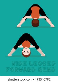 Yoga Wide Legged Forward Bend Cartoon Vector Illustration