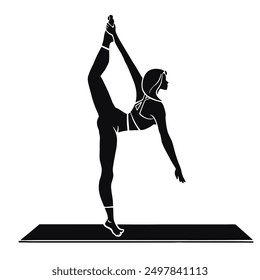 Yoga, woman in asana pose dancer, stretching silhouette vector