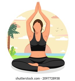 Yoga. The woman does yoga in nature. Vector. Health. Learning. Work. Graphics. Cartoon character.
