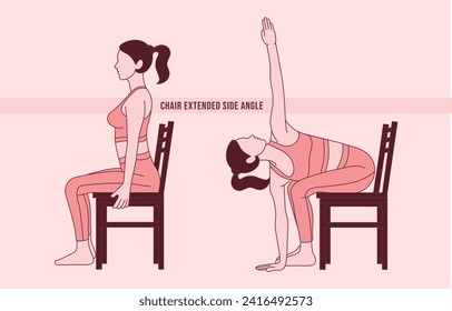 Yoga. Woman doing Chair extended side angle. Flat vector illustration.