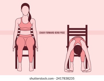 Yoga. Woman doing Chair forward bend exercise. Flat vector illustration