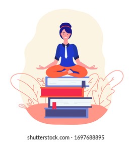 yoga, woman, flat, illustration, isolated, lotus, office, vector, business, job, stress, work, character, health, lifestyle, manager, meditate, meditation, pose, professional, relax, relaxation, worke