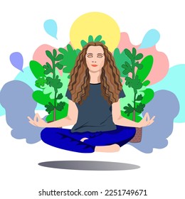 yoga woman healthy relax character design vector  illustration.