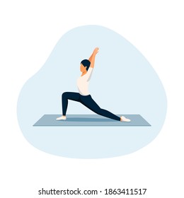 Yoga woman icon. Girl doing yoga at home. Vector flat cartoon illustration. White background