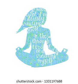 Yoga woman illustration design and lettering