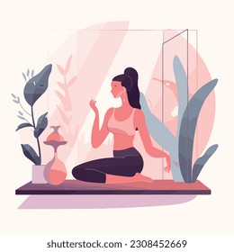 Yoga woman yoga instructor fitness illustration, in the style of nature-inspired compositions