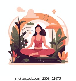 Yoga woman yoga instructor fitness illustration, in the style of nature-inspired compositions