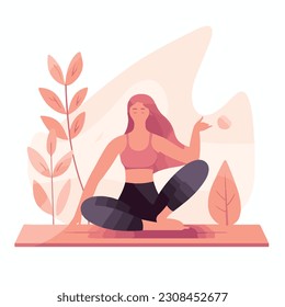 Yoga woman yoga instructor fitness illustration, in the style of nature-inspired compositions